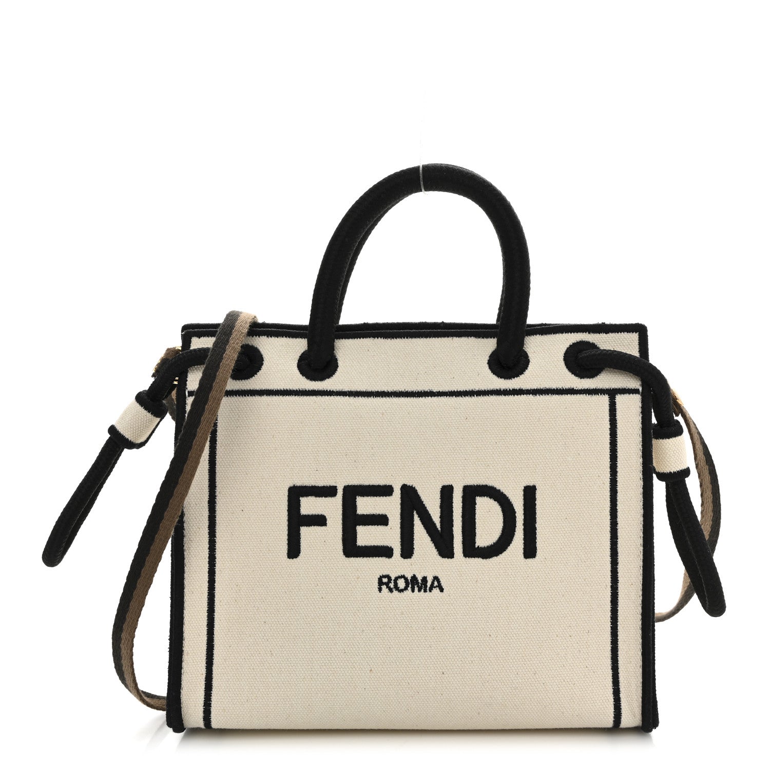Fabric Jacquard Mini Roma Shopper Tote Natural Black