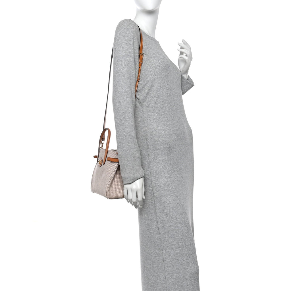 Cotton Canvas Calfskin Vlogo Small Antibes Tote Naturale Tobacco