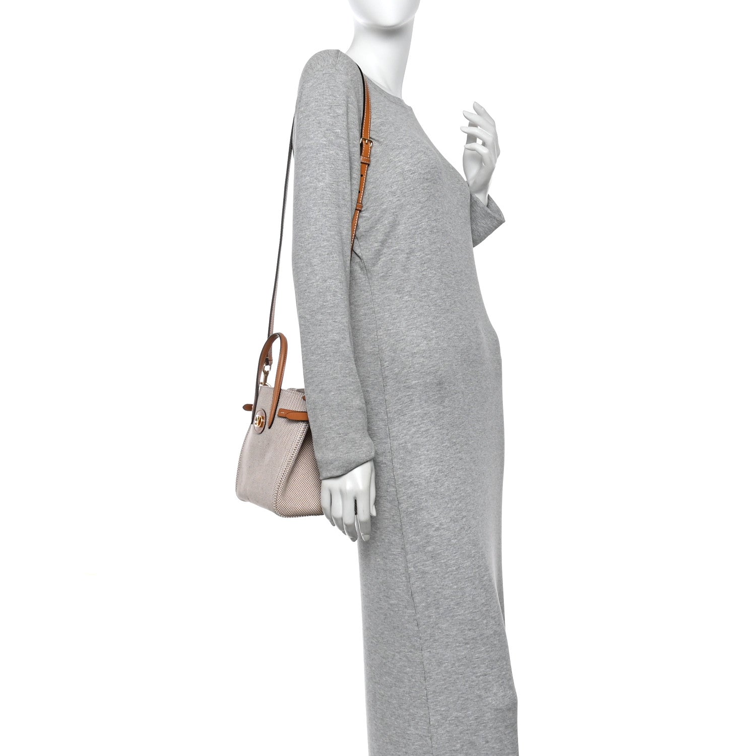 Cotton Canvas Calfskin Vlogo Small Antibes Tote Naturale Tobacco