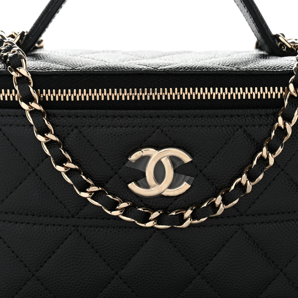 Caviar Quilted Trendy Handle Mini Vanity Black