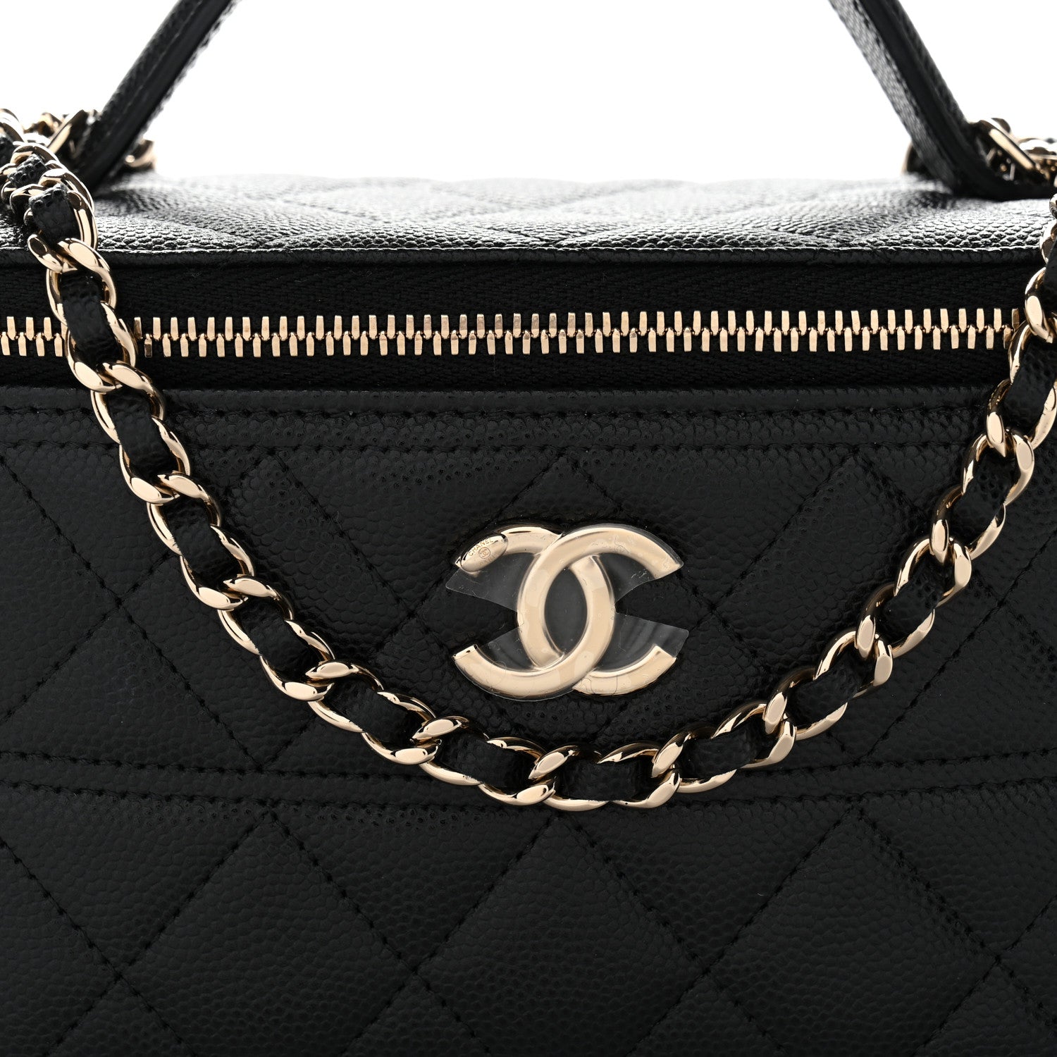 Caviar Quilted Trendy Handle Mini Vanity Black