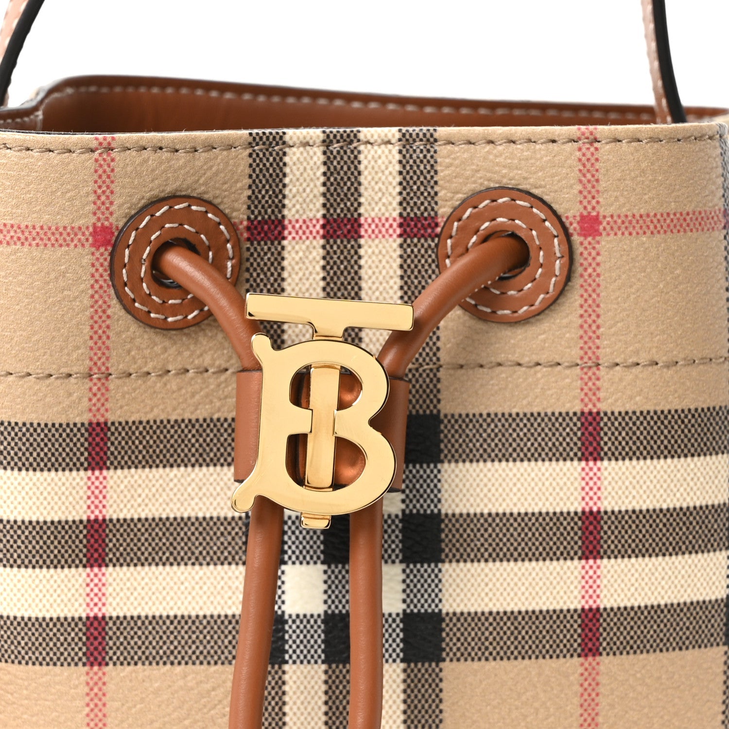 E-Canvas Vintage Check Mini Drawstring Bucket Bag Briar Brown