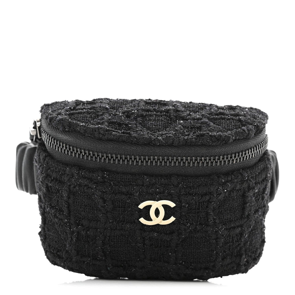 Tweed Lambskin Quilted Arm Coin Purse Black