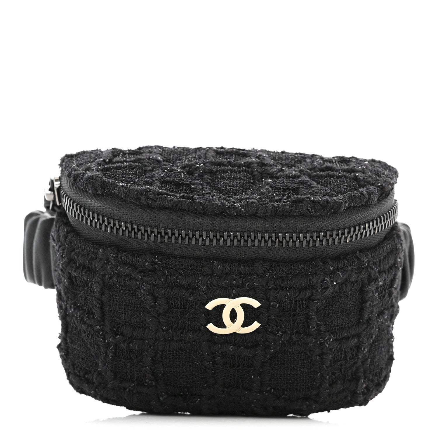 Tweed Lambskin Quilted Arm Coin Purse Black
