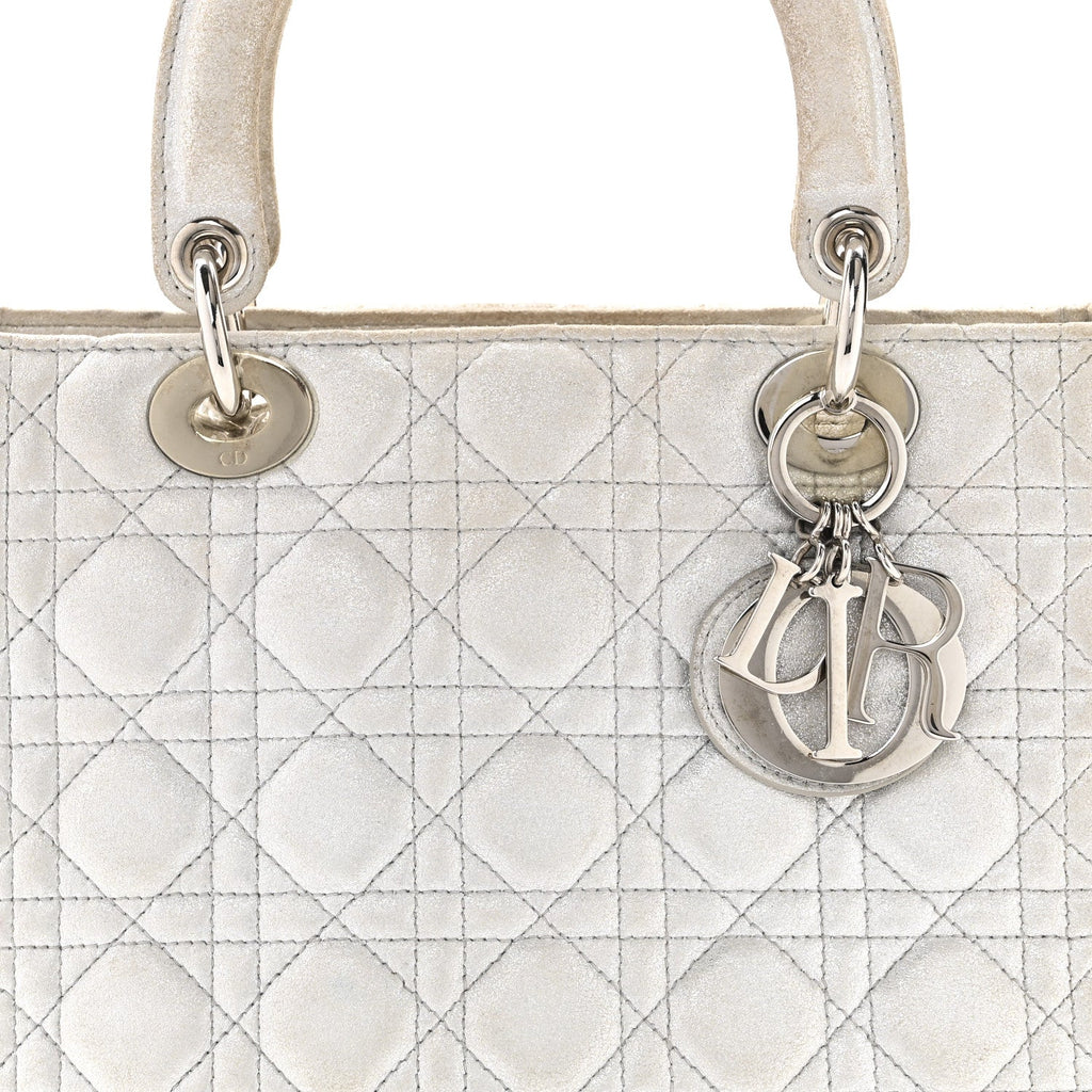 Metallic Nubuck Cannage Medium Lady Dior Silver