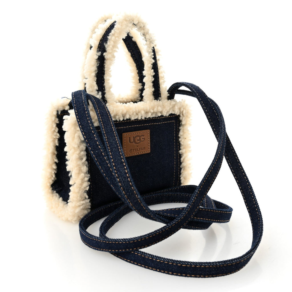 X UGG Denim Shearling Small Shopping Bag Raw Denim