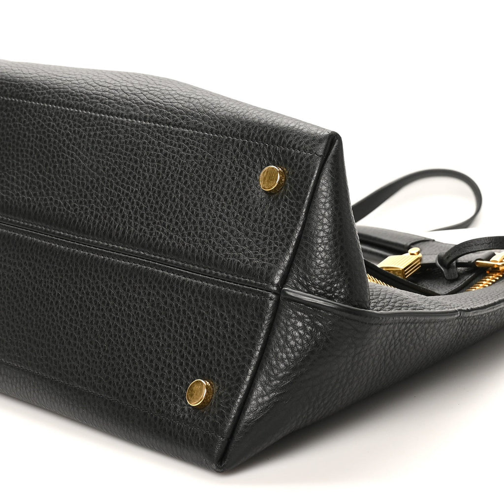 Pebbled Calfskin Alix Padlock Foldover Bag Black