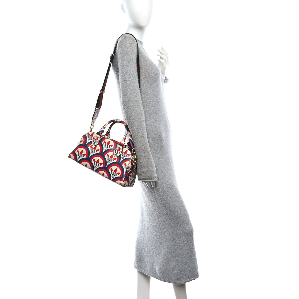 X ADIDAS Shangai Calfskin Web Trefoil Interlocking G Mini Duffle Bag Red White Blue