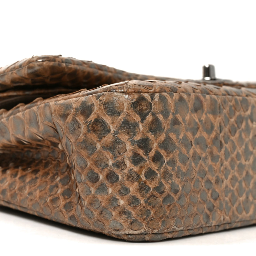 Metallic Snakeskin Medium Double Flap Beige