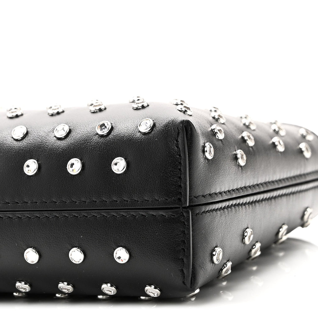 Calfskin Studded Trifolio Shoulder Bag Black
