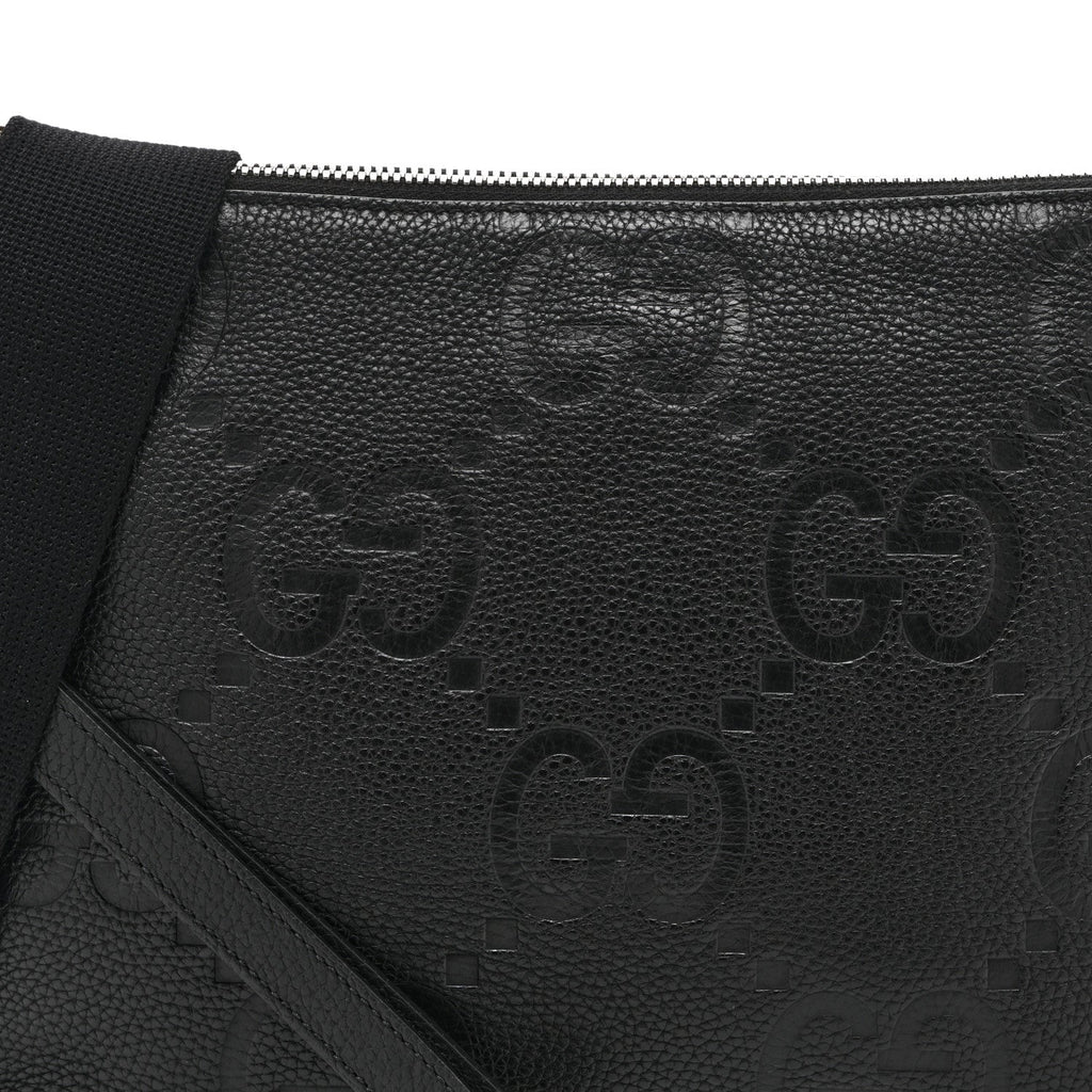Piuma Calfskin Jumbo GG Embossed Medium Wristlet Messenger Bag Black