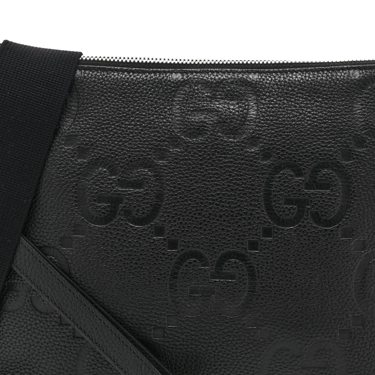 Piuma Calfskin Jumbo GG Embossed Medium Wristlet Messenger Bag Black