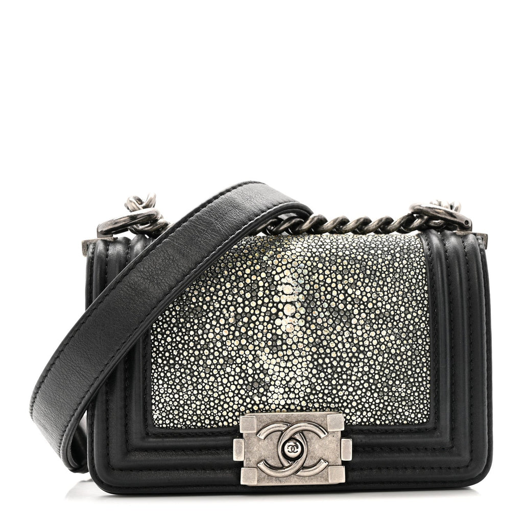 Galuchat Stingray Mini Boy Flap  Black Silver