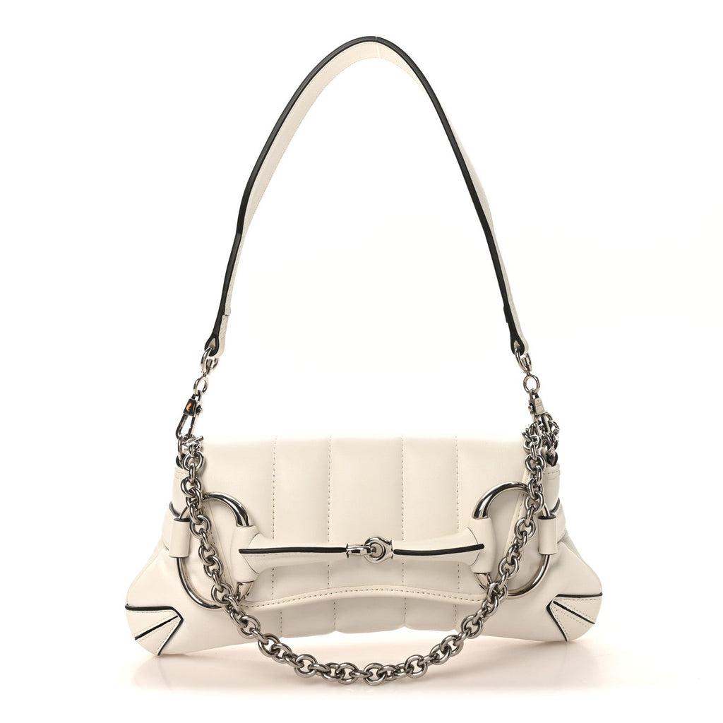 Nappa Vertical Matelasse Small Maxi Horsebit Chain Shoulder Bag Great White