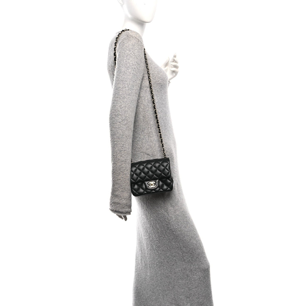 Lambskin Quilted Mini Square Flap Black