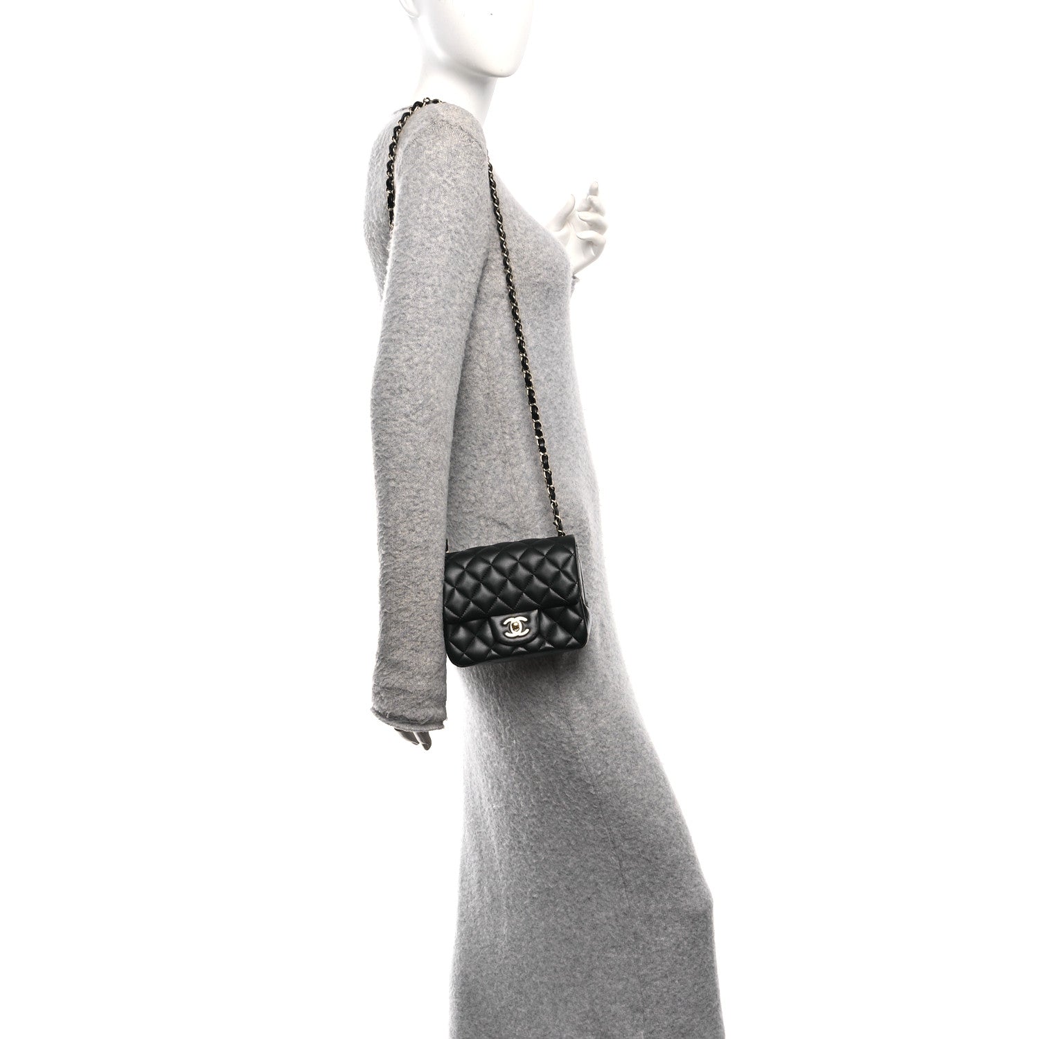 Lambskin Quilted Mini Square Flap Black