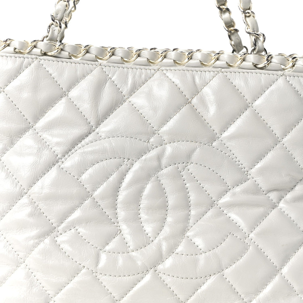 Glazed Calfskin Quilted Small Chain Me Tote Dark White