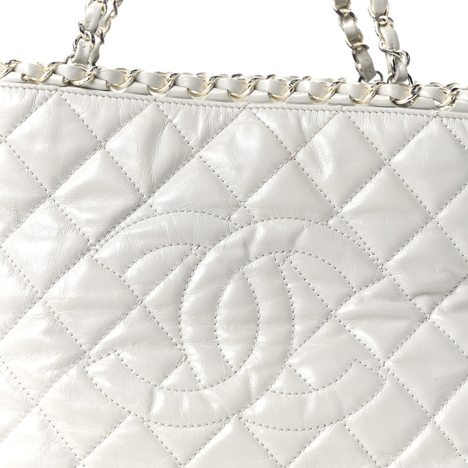 Glazed Calfskin Quilted Small Chain Me Tote Dark White