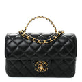 Lambskin Quilted Mini Strass On Top Flap Black