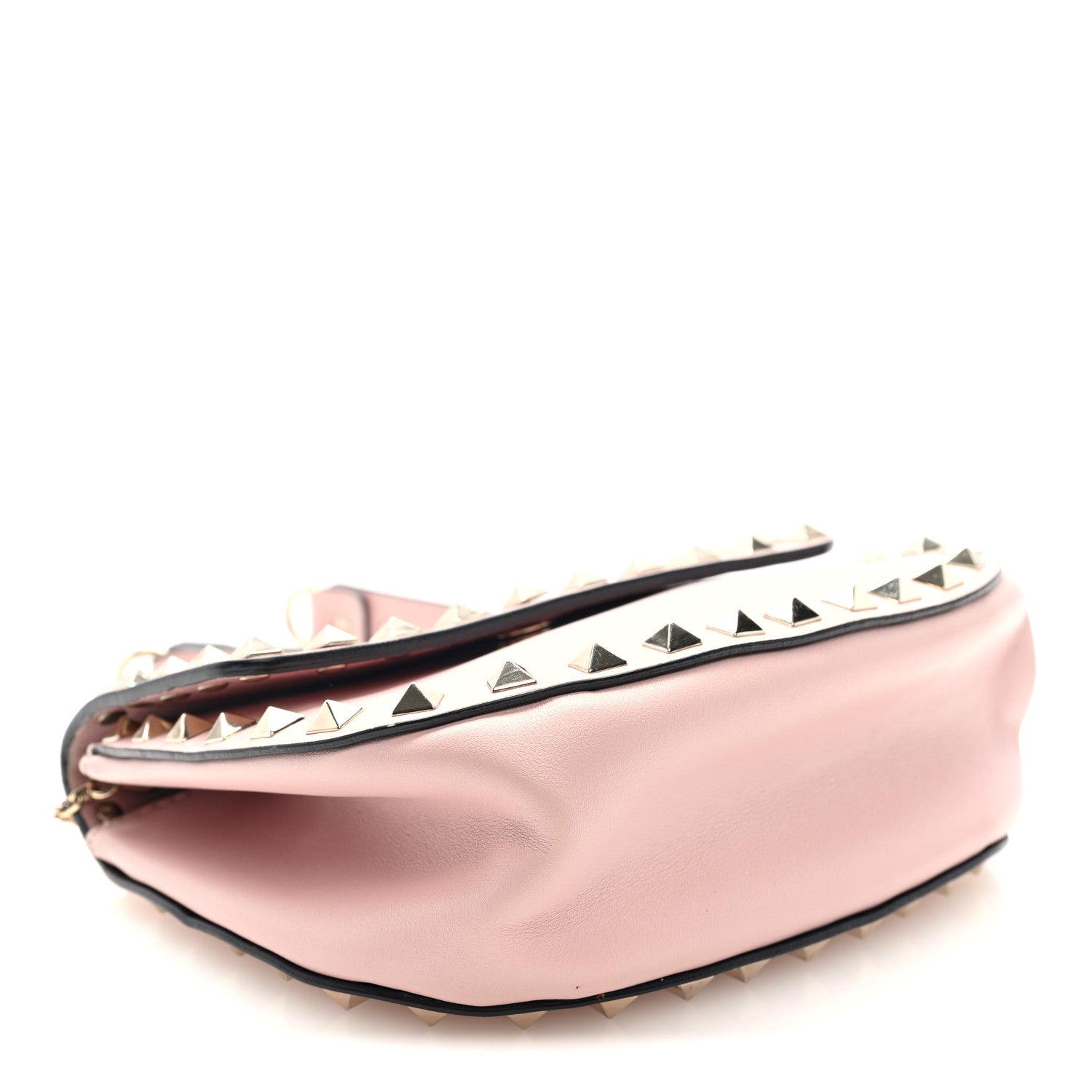 Vitello Rockstud Crossbody Saddle Bag Water Rose