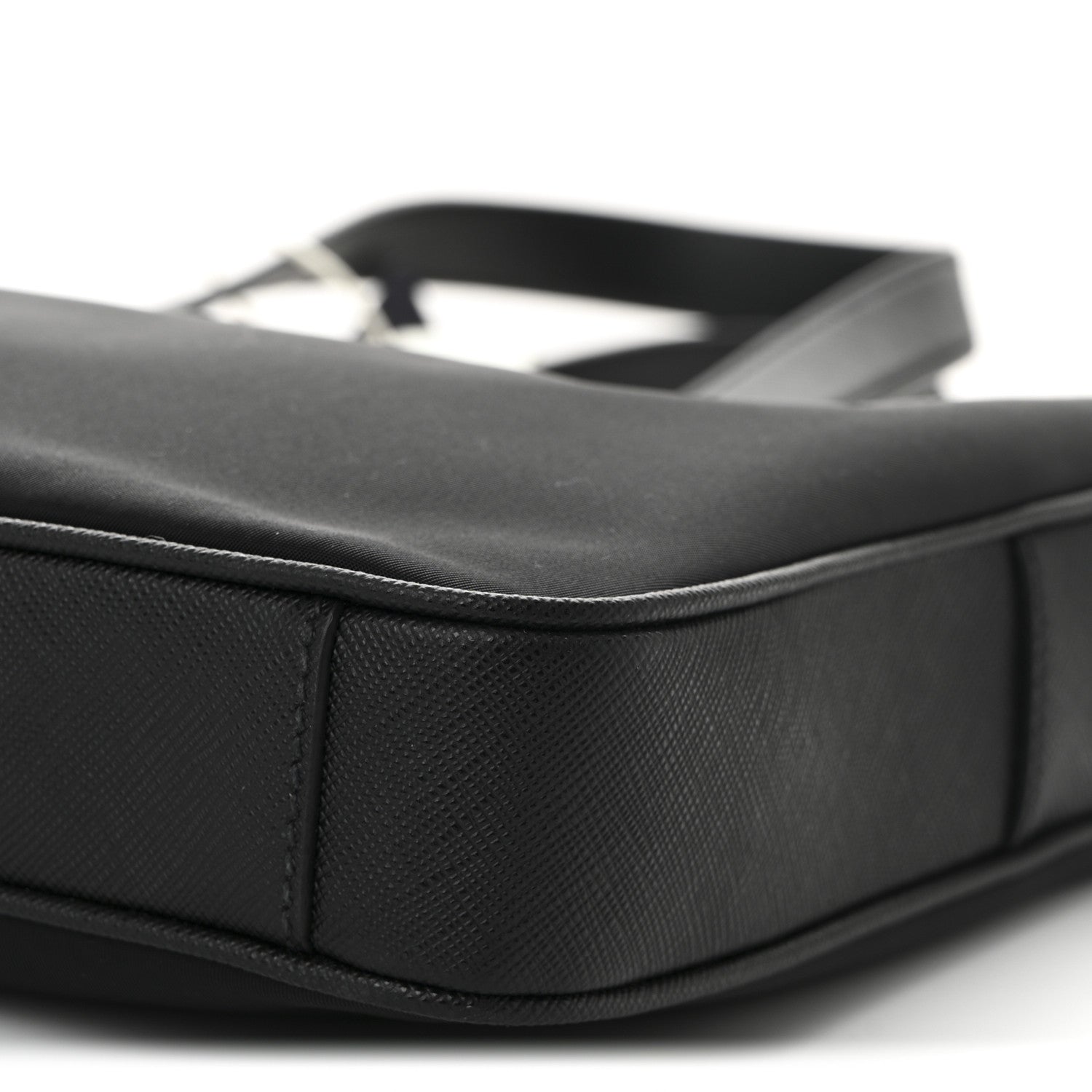 Re-Nylon Saffiano Metal Triangle Logo Briefcase Black