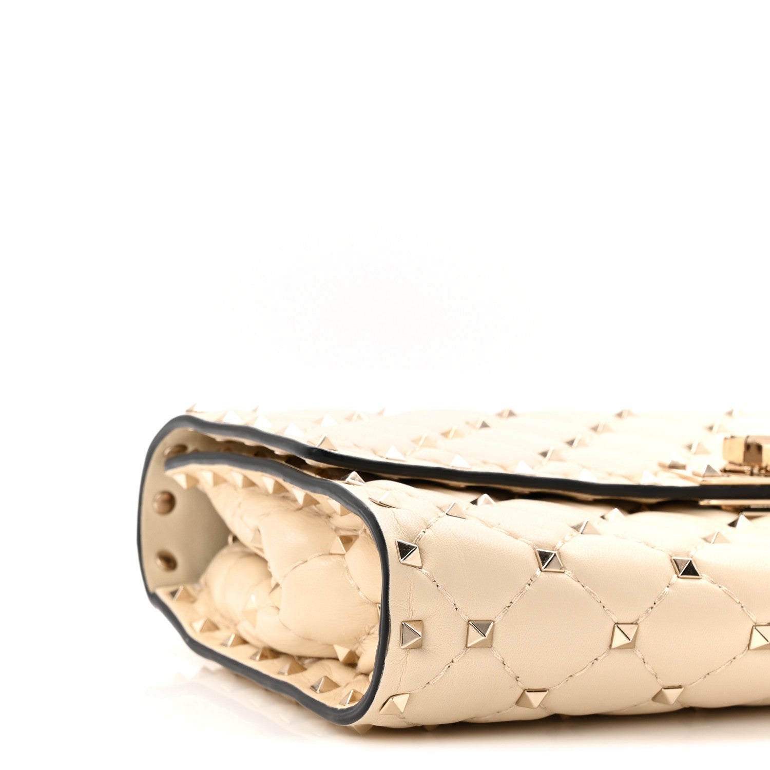 Lambskin Rockstud Spike Wallet on Chain Light Ivory
