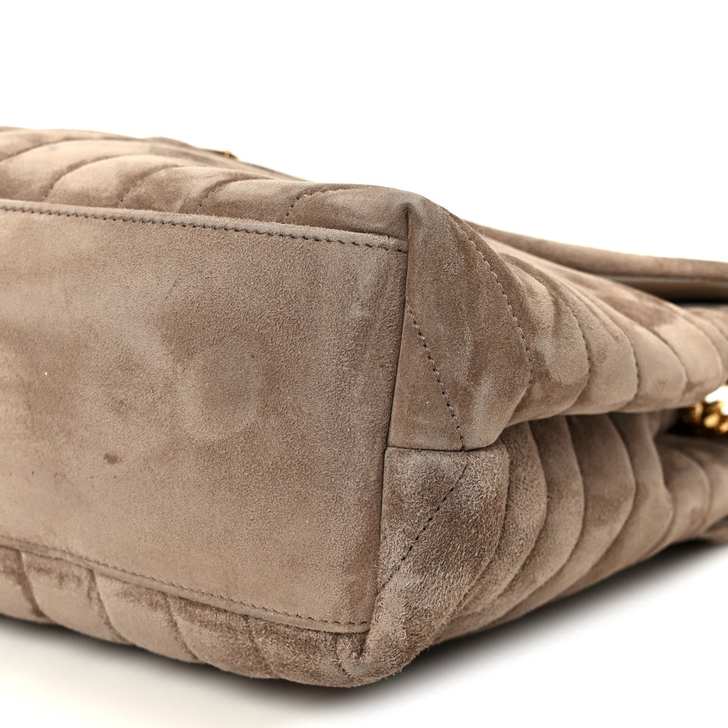 Suede Y Quilted Monogram Medium Loulou Chain Satchel Taupe
