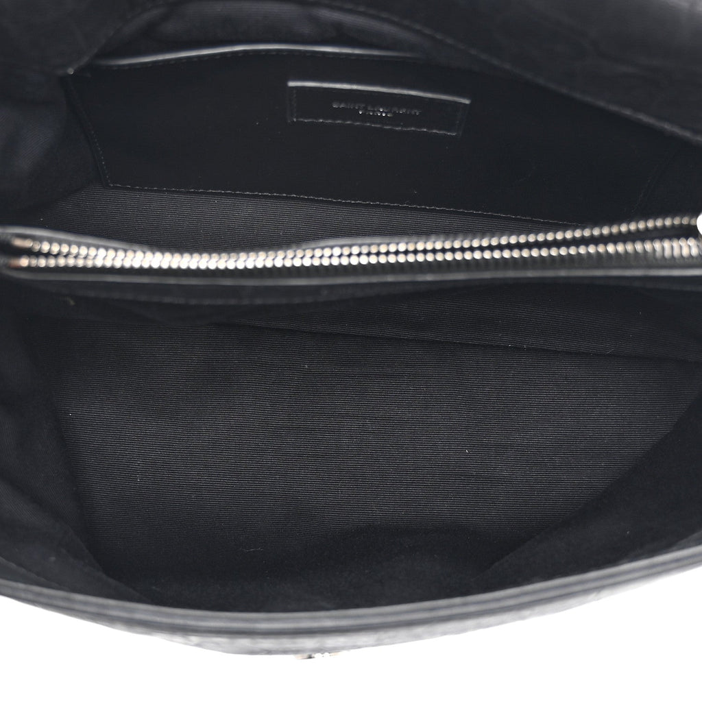 Calfskin Crocodile Embossed Medium West Hollywood Monogram Fold-Over Black