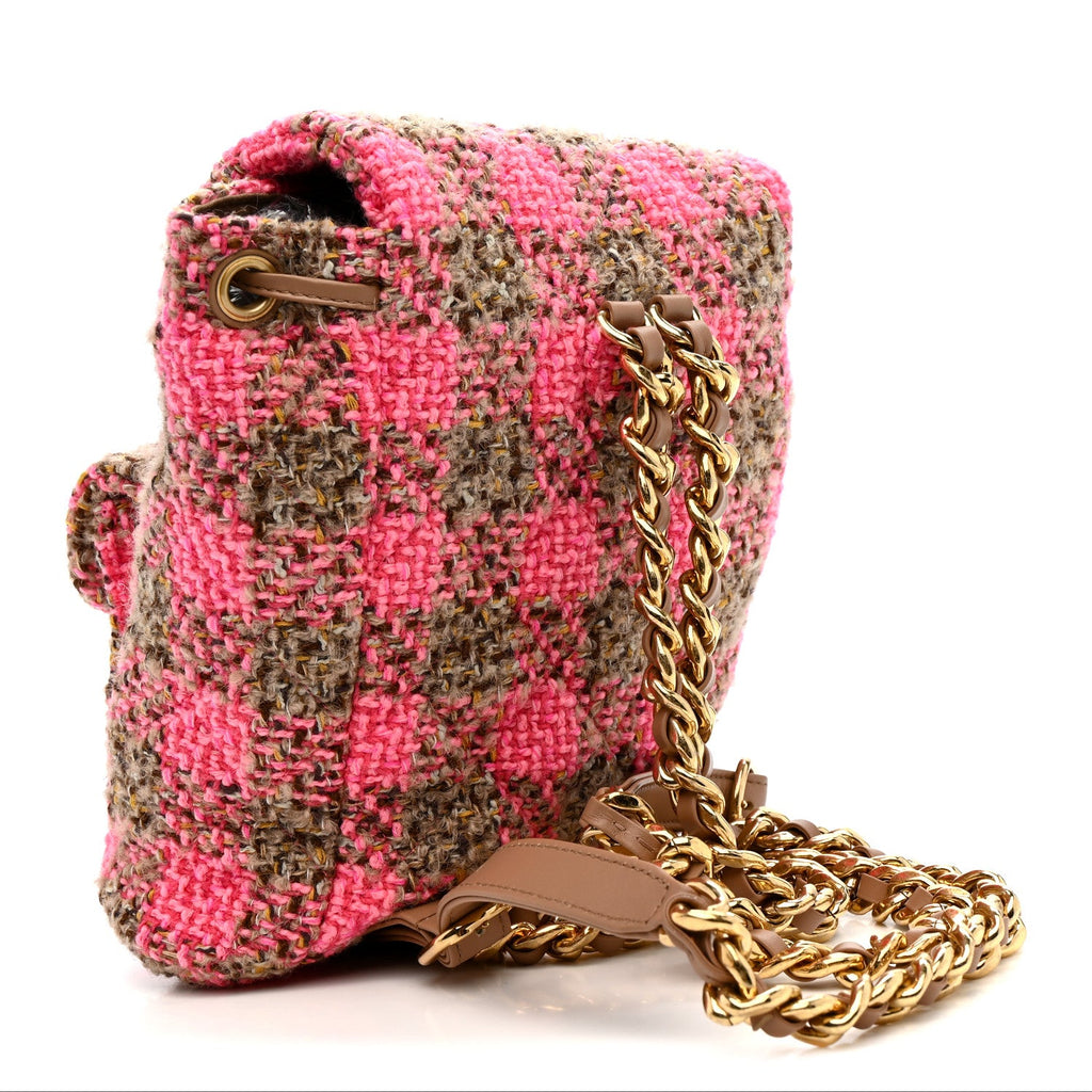 Wool Tweed Elegant Backpack Pink Brown