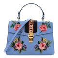 Calfskin Embroidered Medium Sylvie Top Handle Bag Clear Sky Blue