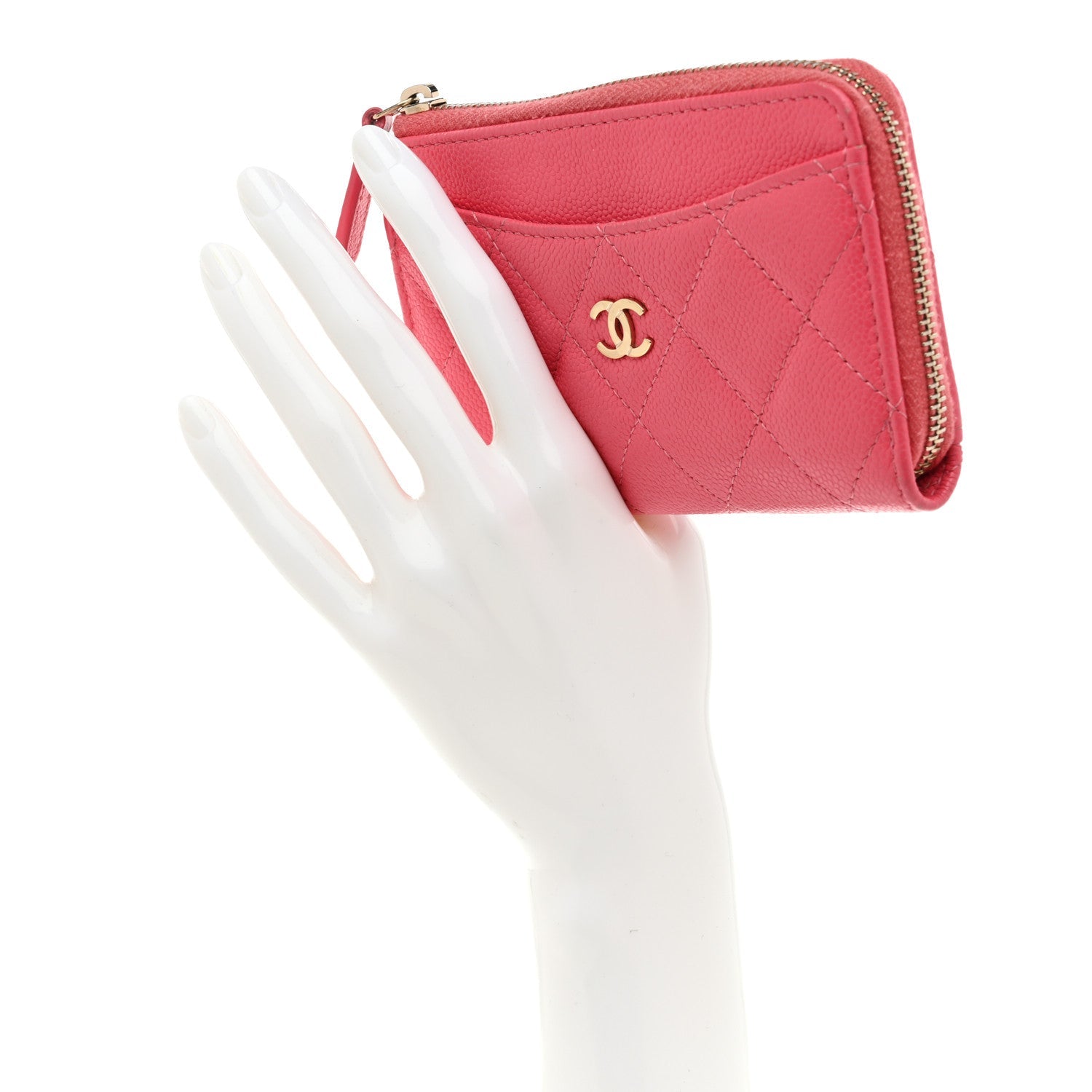 Caviar Quilted CC Zip Around  Holder Pink