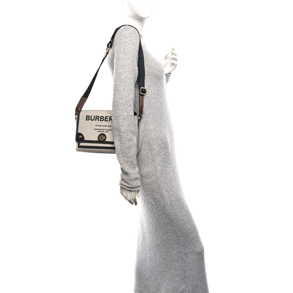 Canvas Horseferry Print Note Crossbody Bag Grey Black