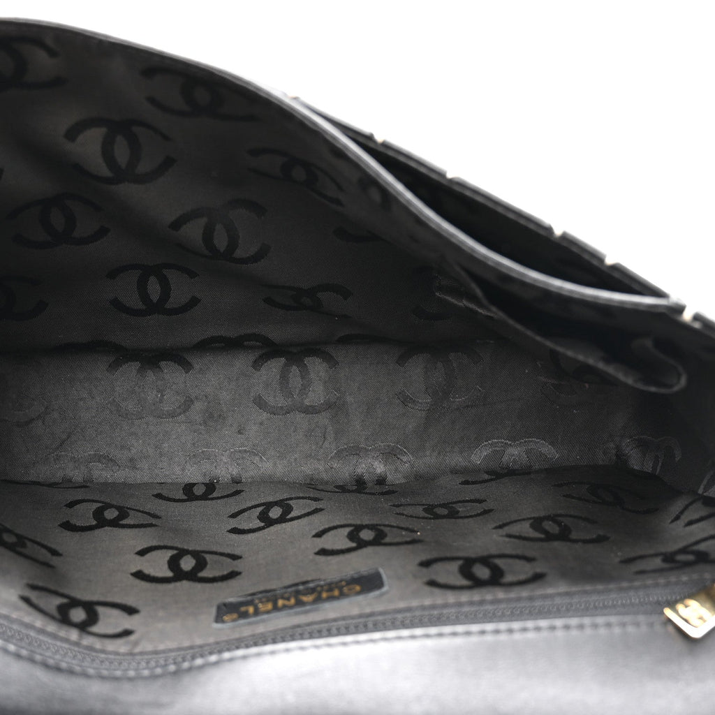 Calfskin Quilted Wild Stitch Large Top Handle Flap Black