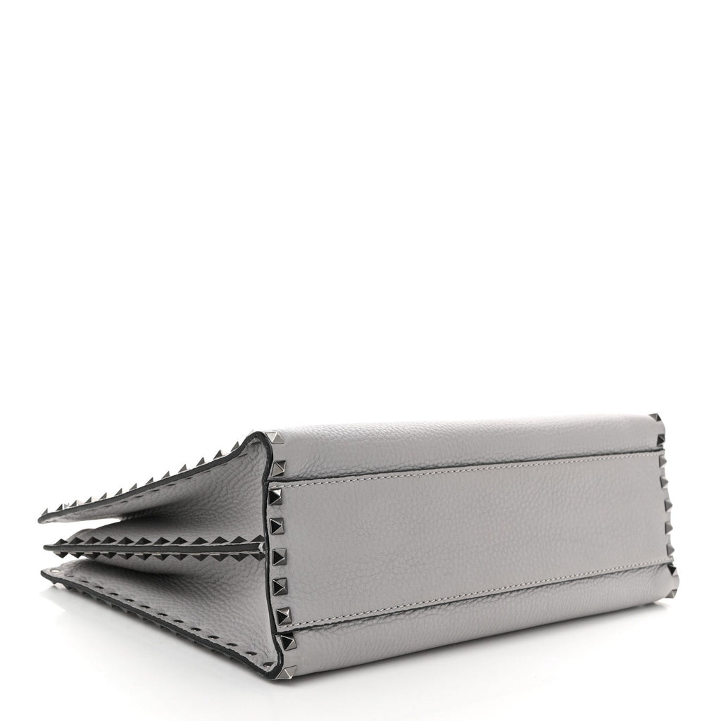 Grained Calfskin Medium Rockstud Double Handle Horizontal Tote Pastel Grey