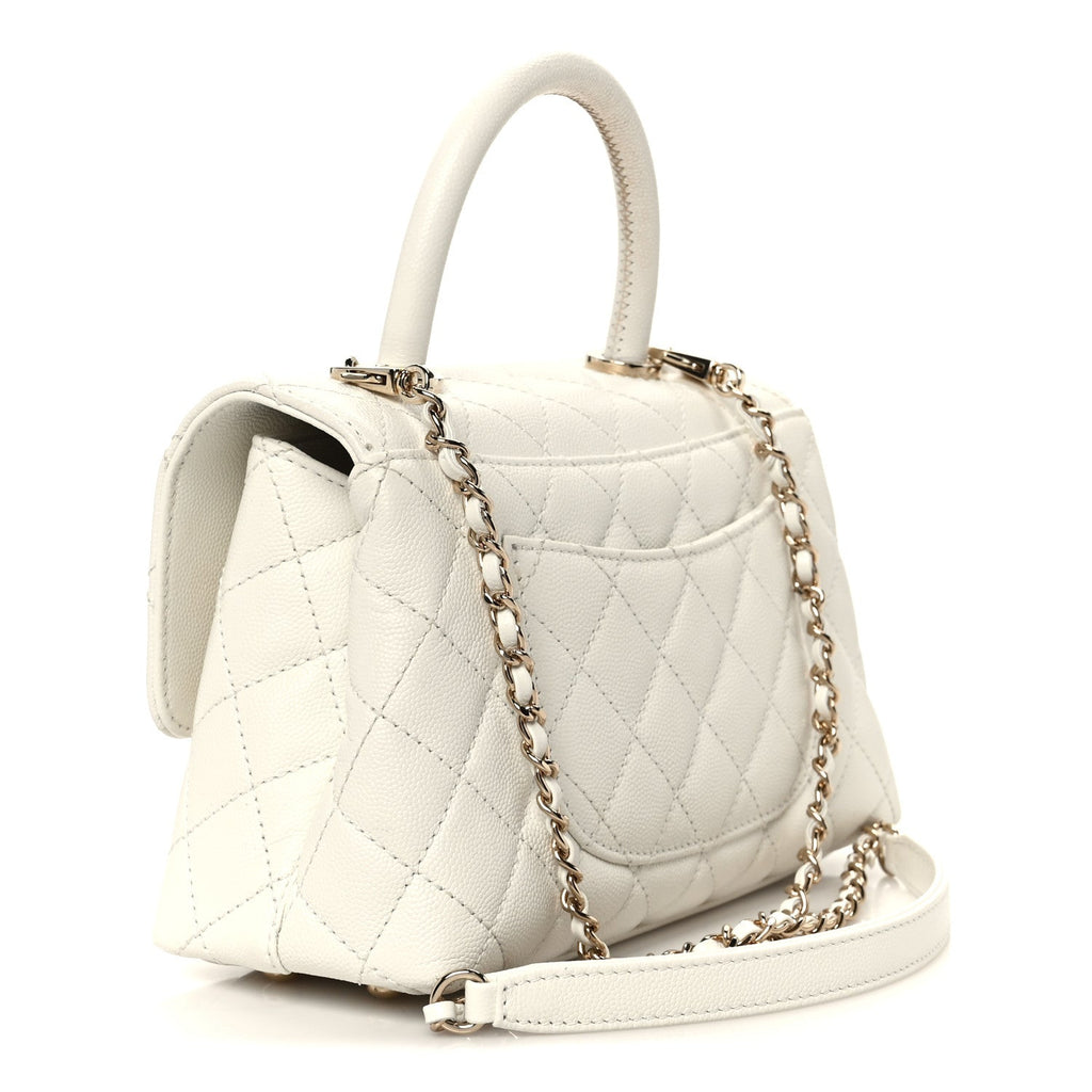 Caviar Quilted Mini Coco Handle Flap White