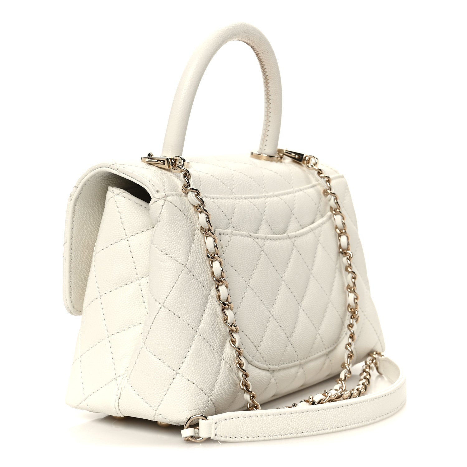 Caviar Quilted Mini Coco Handle Flap White