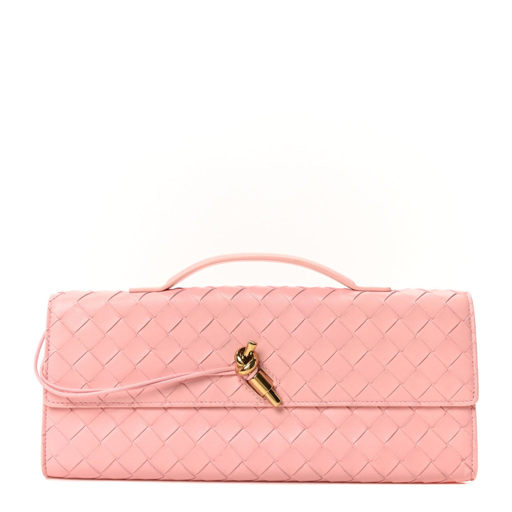 Nappa Intrecciato Long Andiamo Top Handle Clutch Rose