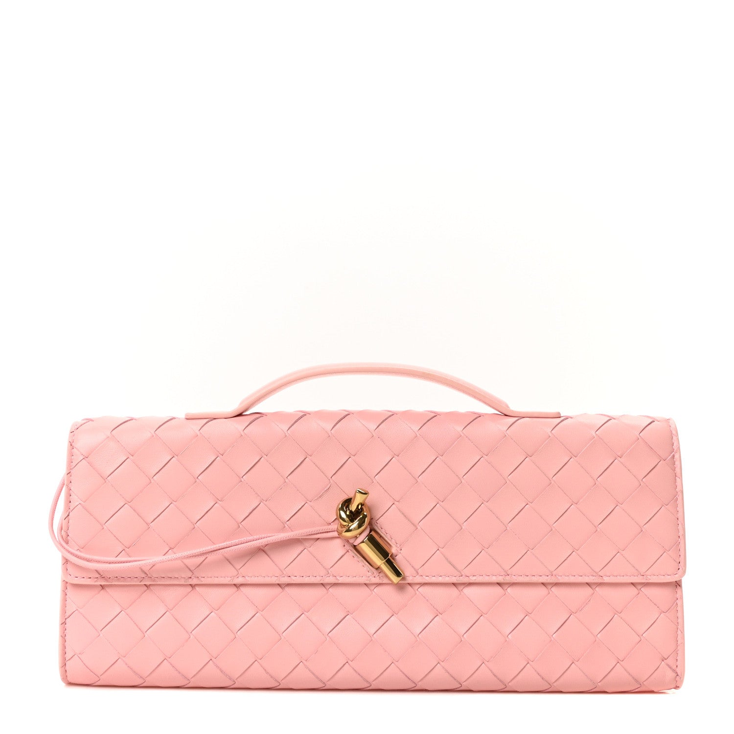 Nappa Intrecciato Long Andiamo Top Handle Clutch Rose