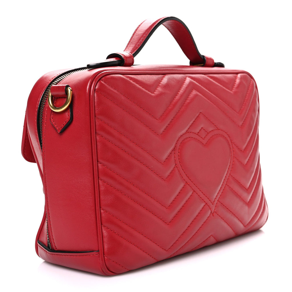 Calfskin Matelasse Sylvie Web Small GG Marmont Top Handle Shoulder Bag Hibiscus Red