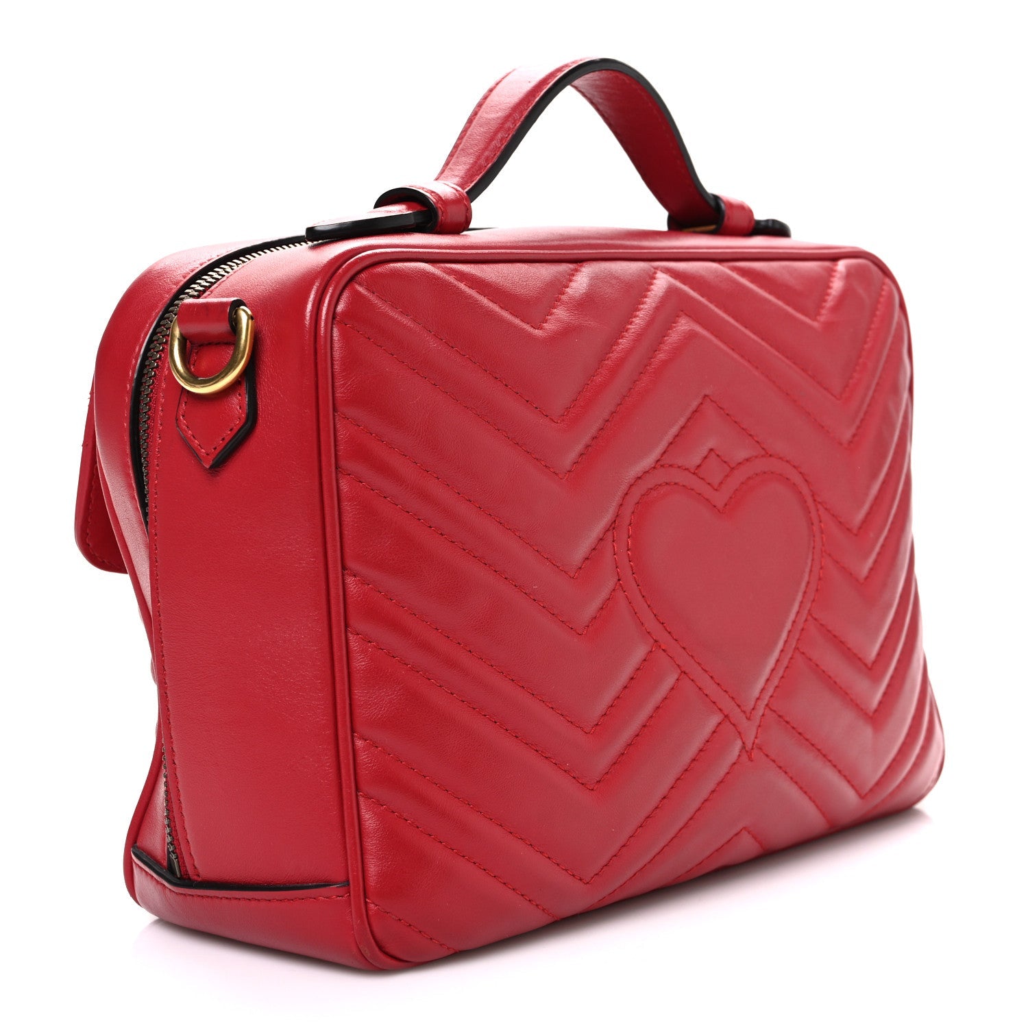 Calfskin Matelasse Sylvie Web Small GG Marmont Top Handle Shoulder Bag Hibiscus Red