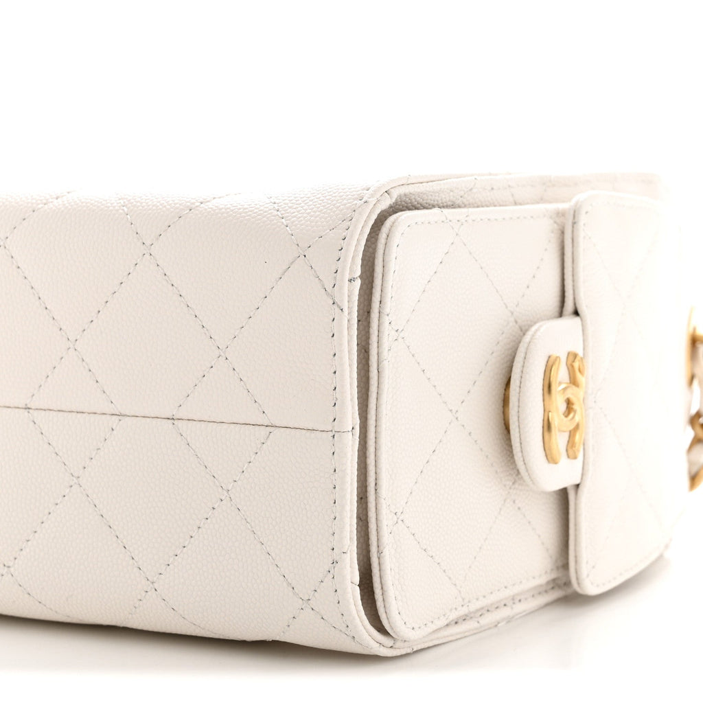 Caviar Quilted Mini Chanel 25 Handbag White