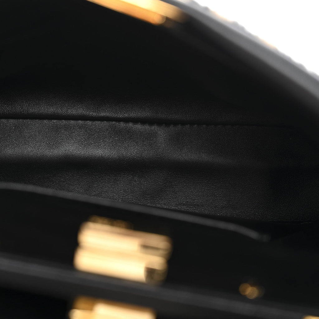 Shearling Nappa Macro FF 1974 Mini Peekaboo Iconic Satchel Tobacco Black