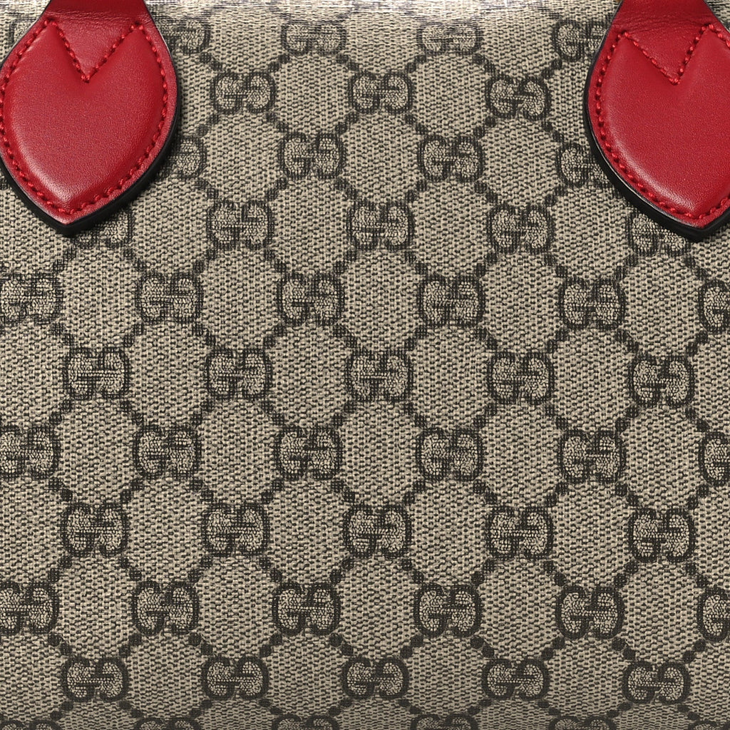 GG Supreme Monogram Moon Calfskin Small Boston Beige Ebony Hibiscus Red New Rosette