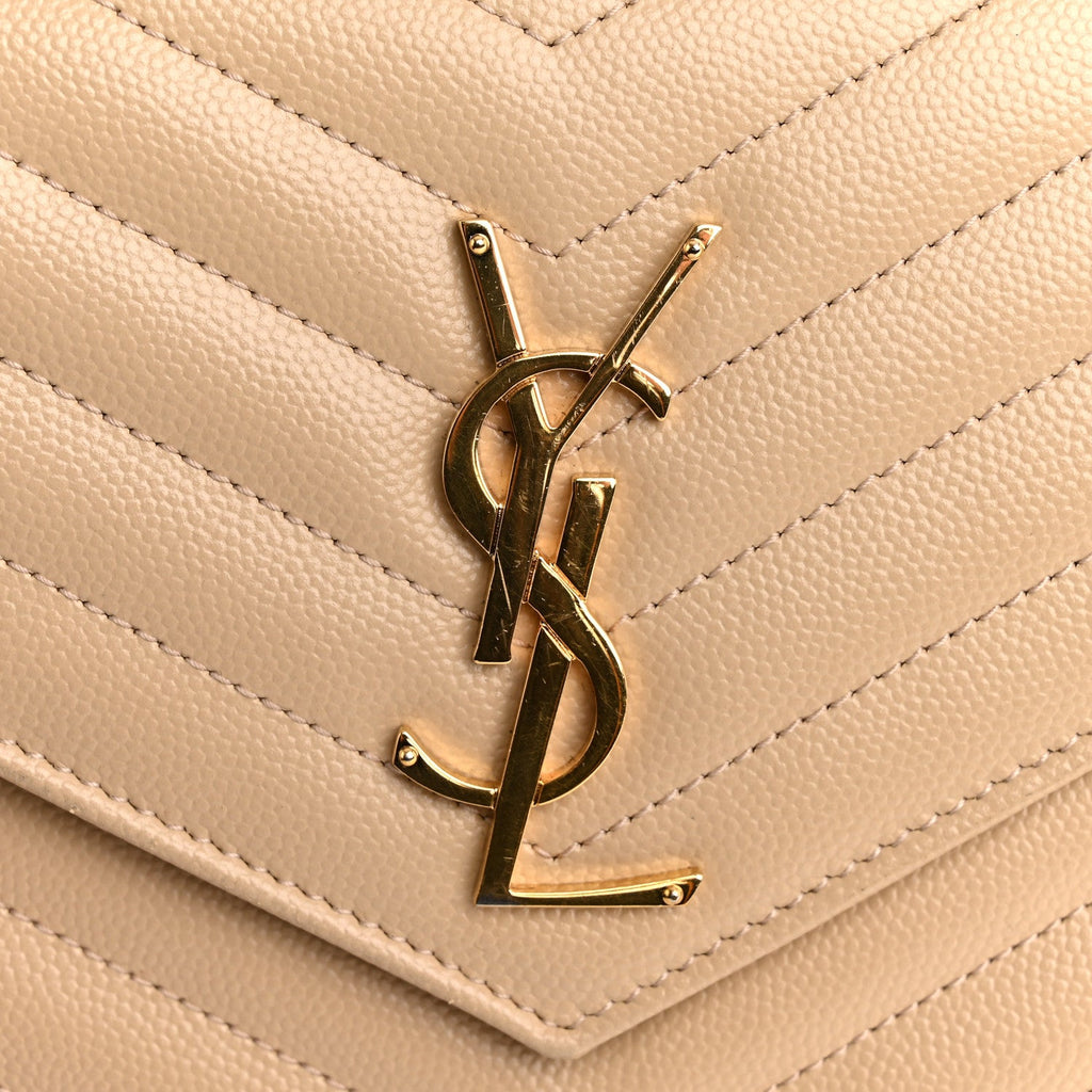 Grain De Poudre Matelasse Chevron Monogram Chain Wallet Dark Beige