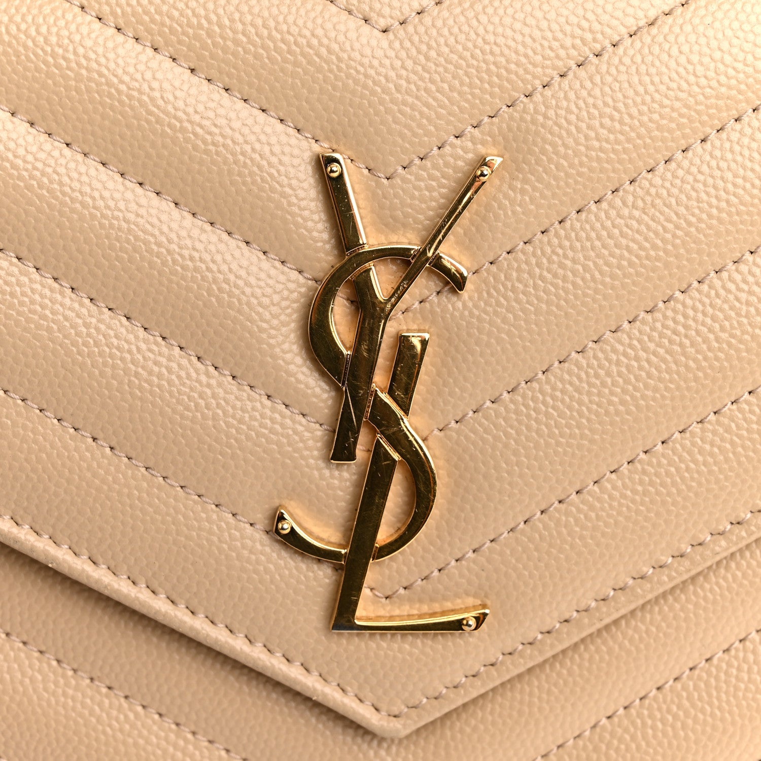 Grain De Poudre Matelasse Chevron Monogram Chain Wallet Dark Beige