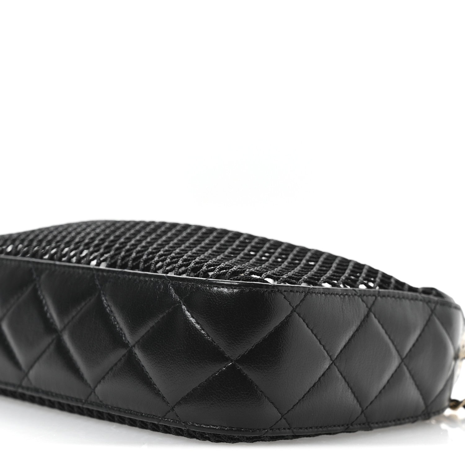 Mesh Shiny Lambskin Clutch With Chain Black