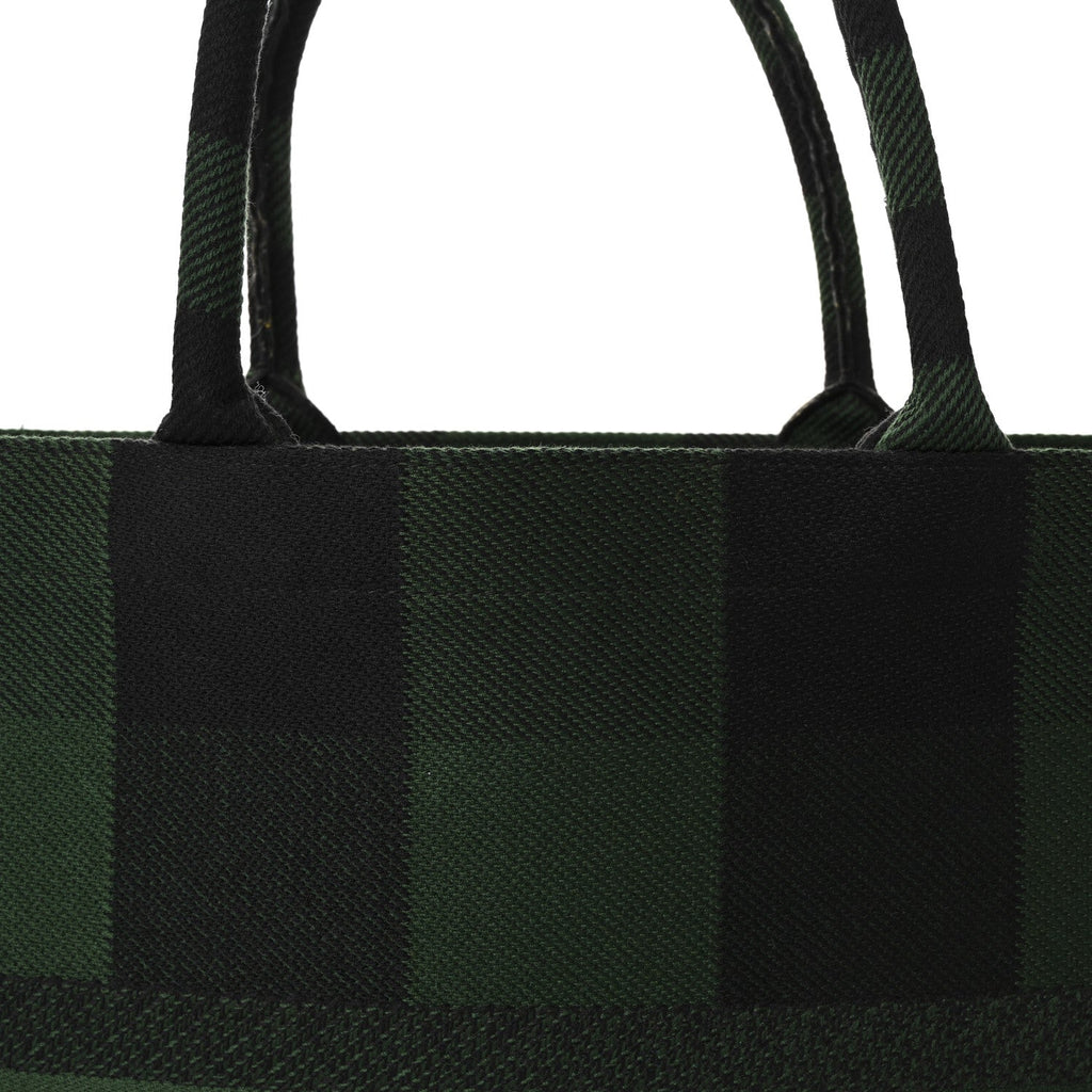 Canvas Embroidered Checkered Book Tote Black Green