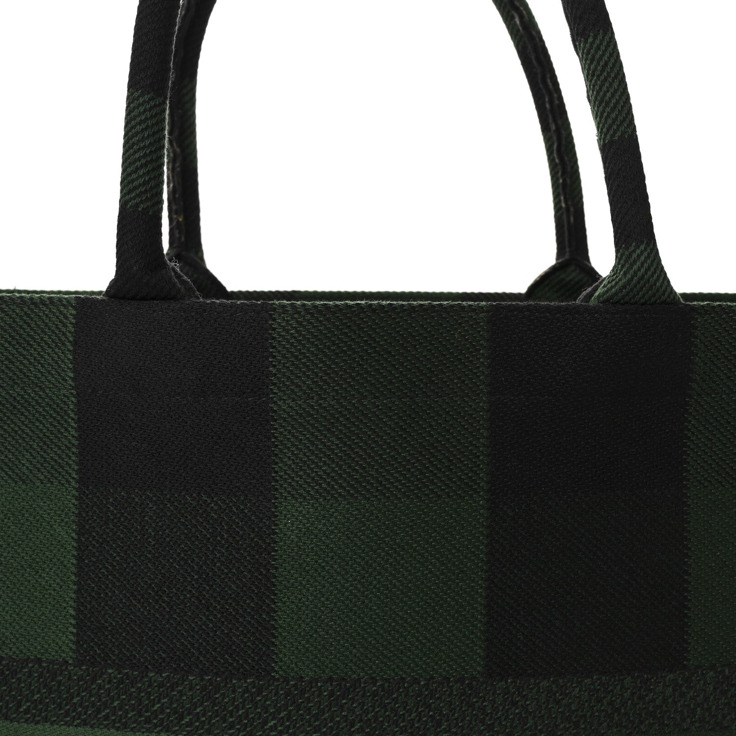 Canvas Embroidered Checkered Book Tote Black Green