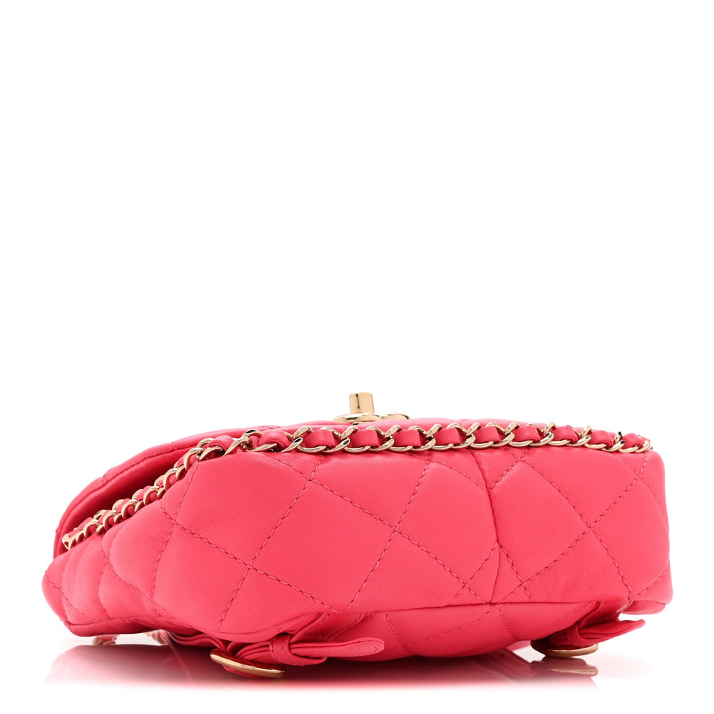 Lambskin Quilted Resin Chain Around Backpack Pink