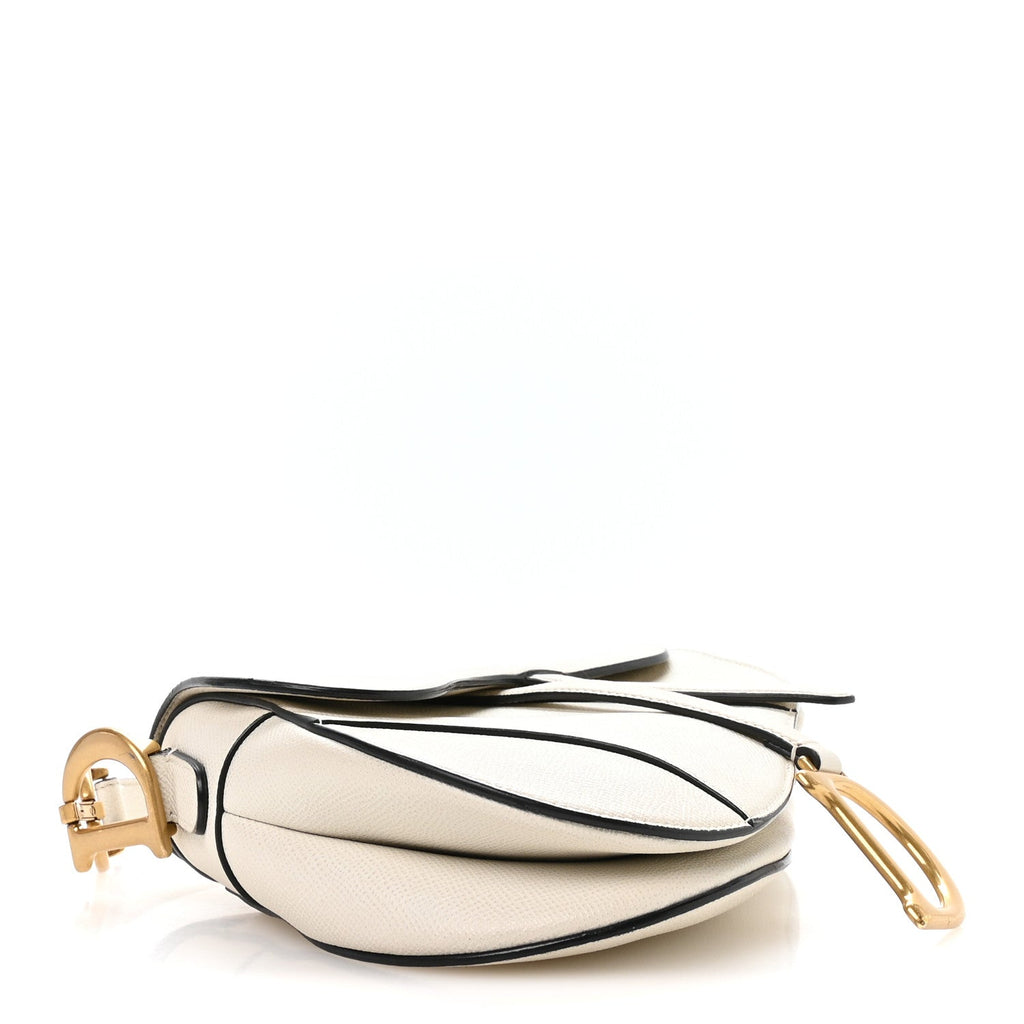 Grained Calfskin Saddle Bag White